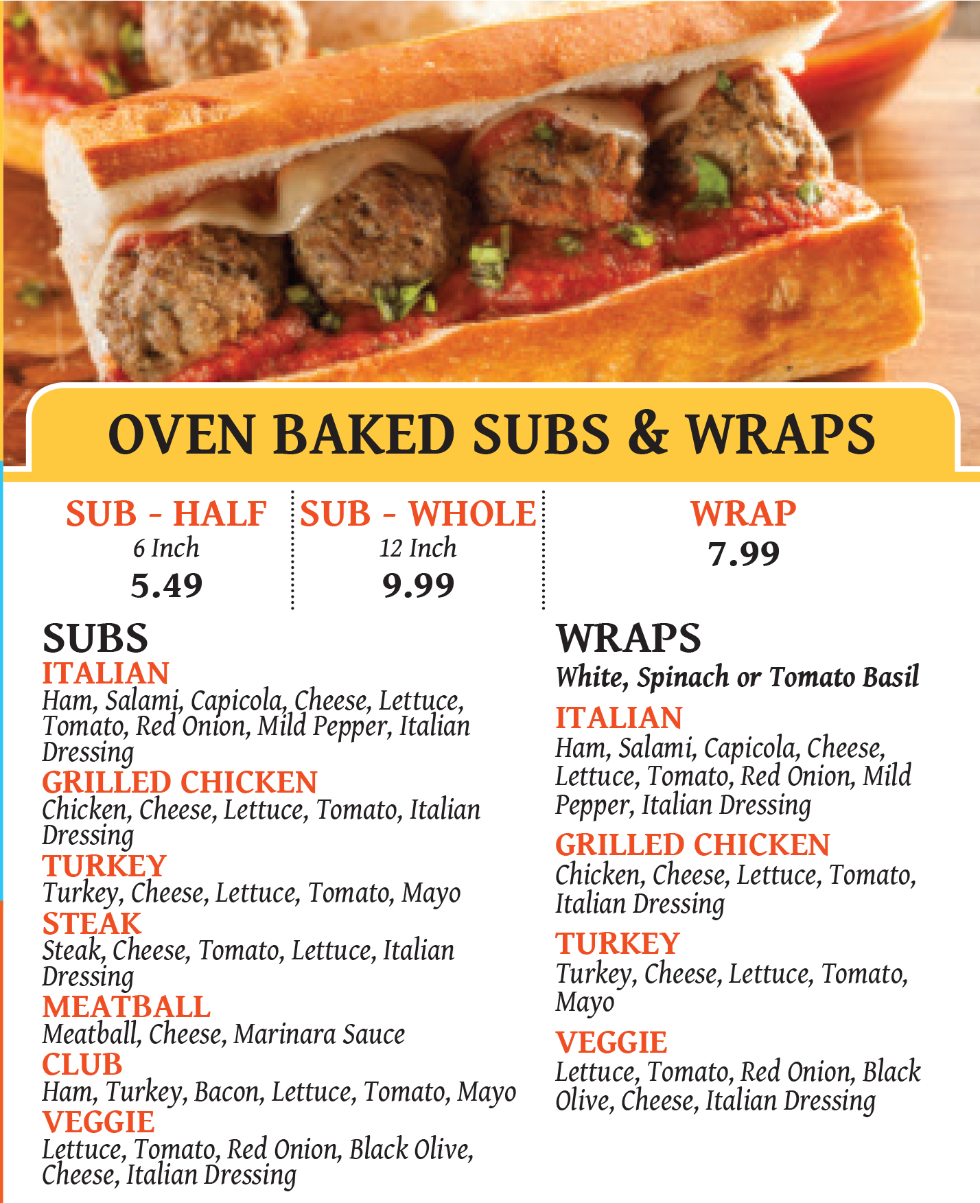 Subs & Wraps Fonzarelli's Pizza
